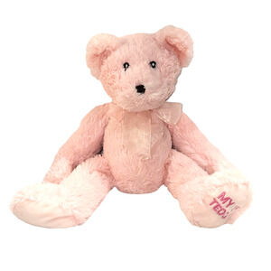 Wishpets My First Teddy Bear Plush Mia Pink‎ Embroidered Eyes Baby Toy 2002 15"